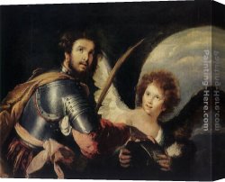 The Angel And Tobias with The Fish Canvas Paintings - St Maurice and the Angel by Bernardo Strozzi