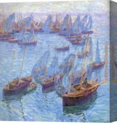 Fishing Boats at Dusk Canvas Paintings - Breton Fishing Boats by Bernhard Gutmann