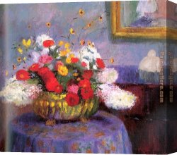 Allegory of Human Life Canvas Paintings - Still Life Round Bowl with Flowers by Bernhard Gutmann