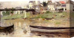 Berthe Morisot Canvas Paintings - Boats on the Seine by Berthe Morisot