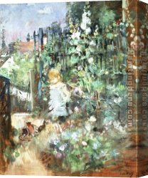 Berthe Morisot Canvas Paintings - Child among Staked Roses by Berthe Morisot