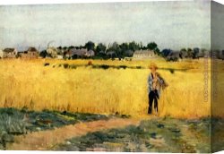 Berthe Morisot Canvas Paintings - Grain field, Musee d'Orsay by Berthe Morisot