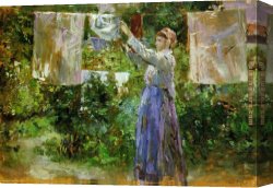Berthe Morisot Canvas Paintings - Peasant Hanging out the Washing by Berthe Morisot