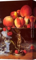 Still Life with Peaches And Pears Canvas Paintings - A Still Life with Peaches, Plums and Cherries by Blaise Alexandre Desgoffe