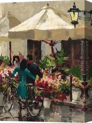 Market Canvas Paintings - Flower Market Street by Brent Heighton