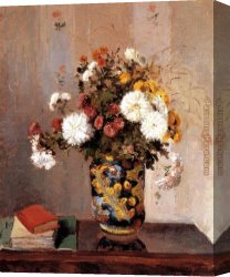 Chrysanthemums Canvas Paintings - Chrysanthemums In A Chinese Vase by Camille Pissarro