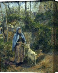 Goats Canvas Paintings - Girl with a Goat by Camille Pissarro