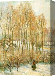 A Sunny Morning at Beaumont-le Roger Canvas Paintings - Morning Sunlight on the Snow by Camille Pissarro