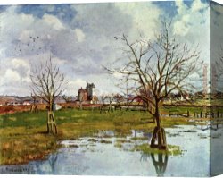 Les Champs Elysees Au Petit Matin Canvas Paintings - Paysage au champ inonde 1873 by Camille Pissarro