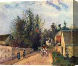 Pissarro Canvas Paintings - Postkutsche nach Ennery 1877 by Camille Pissarro