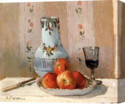 Allegory of Human Life Canvas Paintings - Still Life with Apples and Pitcher by Camille Pissarro