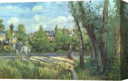 The Beatles @ Abbey Road Canvas Paintings - Sunlight on the Road Pontoise by Camille Pissarro