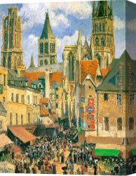Rouen Canvas Paintings - The Old Market at Rouen by Camille Pissarro