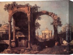 Canaletto Canvas Paintings - Capriccio Ruins and Classic Buildings by Canaletto
