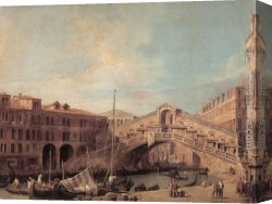 Canaletto Canvas Paintings - Grand Canal The Rialto Bridge from the South by Canaletto