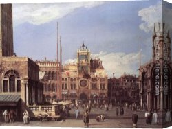 Canaletto Canvas Paintings - Piazza San Marco the Clocktower by Canaletto
