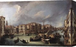 Canaletto Canvas Paintings - The Grand Canal with the Rialto Bridge in the Background by Canaletto