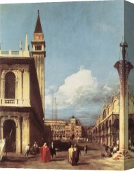 Canaletto Canvas Paintings - The Piazzetta, Looking toward the Clock Tower by Canaletto