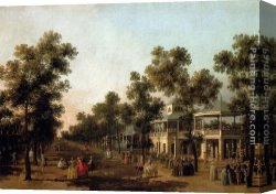 Statue Canvas Paintings - View Of The Grand Walk, vauxhall Gardens, With The Orchestra Pavilion, The Organ House, The Turkish Dining Tent And The Statue Of Aurora by Canaletto