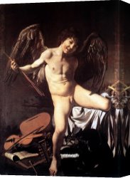 Caravaggio Canvas Paintings - Amor Vincit Omnia by Caravaggio