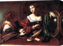 Mary Canvas Paintings - Martha and Mary Magdalene by Caravaggio