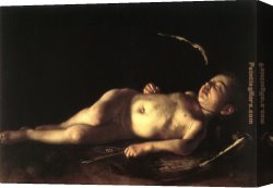 Caravaggio Canvas Paintings - Sleeping Cupid by Caravaggio