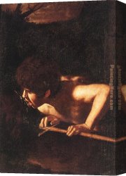 The Baby Jesus And Saint John The Baptist Canvas Paintings - St. John the Baptist at the Well by Caravaggio