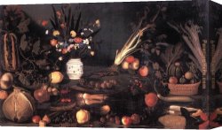 Still Life with Flowers And Fruit Canvas Paintings - Still Life with Flowers and Fruit by Caravaggio