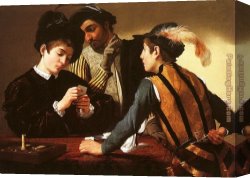 Caravaggio Canvas Paintings - The Cardsharps by Caravaggio