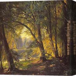Central Park Canvas Paintings - Deer Park by Carl Fredrik Aagard