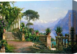 Palette Knife Canvas Paintings - lodge on lake como 2 by Carl Fredrik Aagard