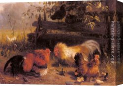 Jutz Canvas Paintings - Chickens by Carl Jutz