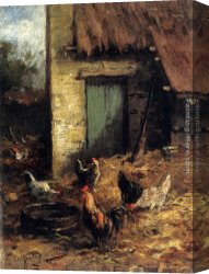 Jutz Canvas Paintings - Poultry In A Farmyard by Carl Jutz