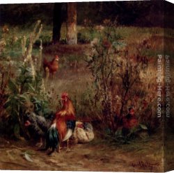 Jutz Canvas Paintings - Poultry In The Undergrowth by Carl Jutz