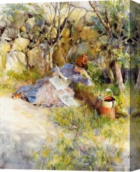 Fantomas Pipe And Newspaper Canvas Paintings - A Lady Reading a Newspaper by Carl Larsson