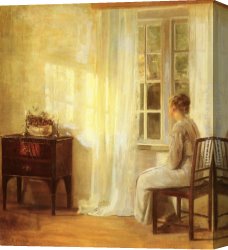 Waiting Canvas Paintings - Waiting By The Window by Carl Vilhelm Holsoe