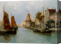 A Picnic on The Riverbank Canvas Paintings - Boats by the Riverbank by Carl Wagner