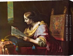 The Mystic Marriage of St Catherine Canvas Paintings - St Catherine Reading a Book by Carlo Dolci