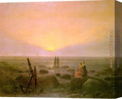 Friedrich Bamberger Canvas Paintings - Moon rising over Sea by Caspar David Friedrich