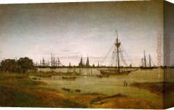 Port of Valencia Canvas Paintings - Port by Moonlight by Caspar David Friedrich