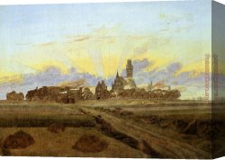 Friedrich Bamberger Canvas Paintings - Sunrise near Neubrandenburg by Caspar David Friedrich