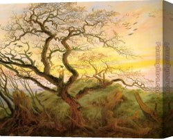 Friedrich Bamberger Canvas Paintings - The Tree of Crows by Caspar David Friedrich