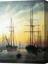 Friedrich Bamberger Canvas Paintings - View of a Harbour by Caspar David Friedrich