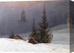 Friedrich Bamberger Canvas Paintings - Winter Landscape with Church by Caspar David Friedrich