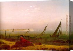 Friedrich Bamberger Canvas Paintings - Woman on the Beach of Rugen by Caspar David Friedrich