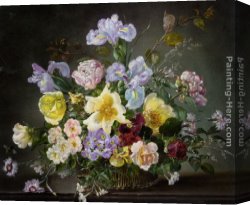 Diana Cecil, Countess of Oxford Canvas Paintings - A Still Life with Peonies and Other Flowers by Cecil Kennedy