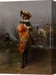 Gentleman Canvas Paintings - A Gentleman in a Cloak by Cesare-Auguste Detti