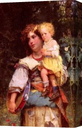 Cesare Canvas Paintings - Gypsy Woman and Child by Cesare-Auguste Detti