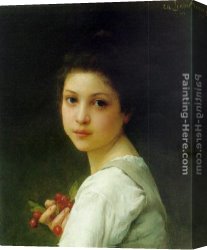 Portrait of a Young Man (detail) Canvas Paintings - Portrait of a young girl with cherries by Charles Amable Lenoir