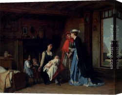 Charles Baugniet Canvas Paintings - La Visite De La Nourrice by Charles Baugniet